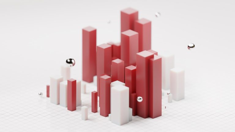 a group of red and white objects on a white surface